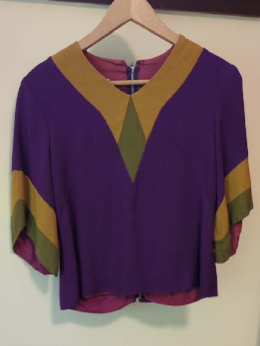 Purple Colorblock Blouse with Olive & Mustard Accents